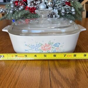 Corning Ware Symphony A-2-B 2L Casserole Dish w/ Lid Pink Blue Floral Vintage